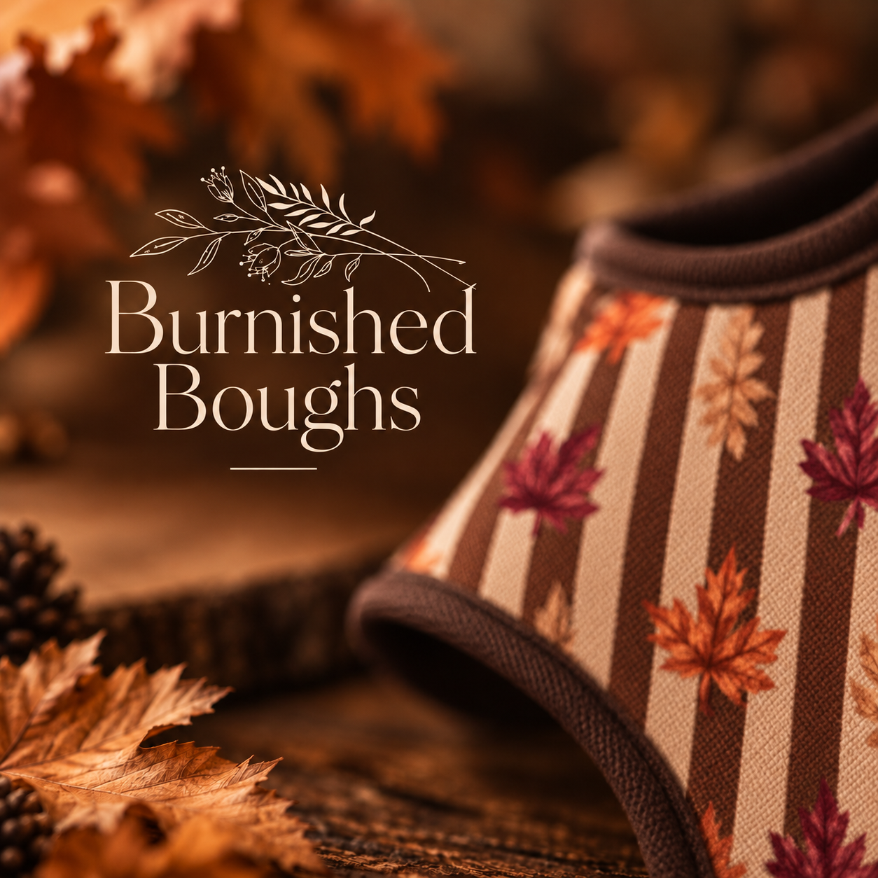 Autumn Dog Collar | Burnished Boughs Adjustable Dog Collar | Brown & Burgundy Leaf Print | Lockable
