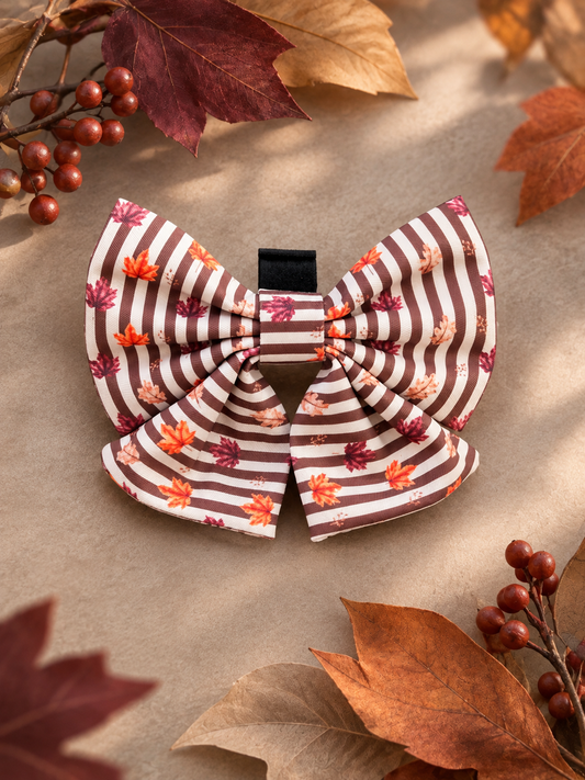 Autumn Dog Bow | Sailor Bow Dog Accessory | Brown Burgundy Leaf Print | Fall Dog Bow | Matching Dog Bow | Burnished Boughs