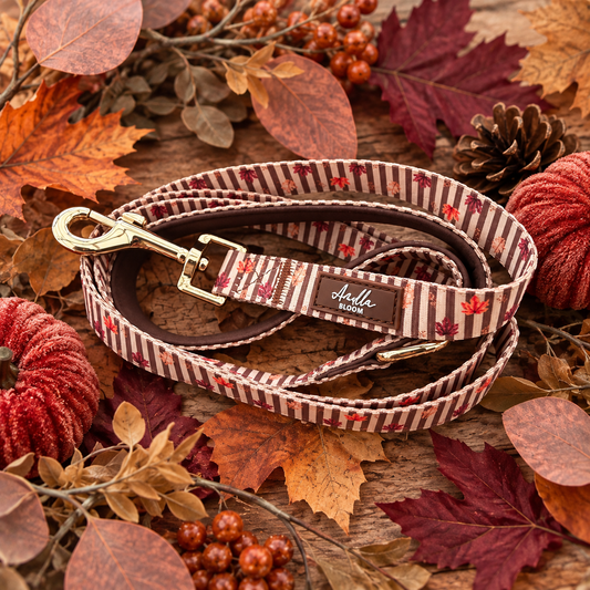 Autumn Dog Lead | Burnished Boughs Dog Lead | Brown & Burgundy Leaf Print