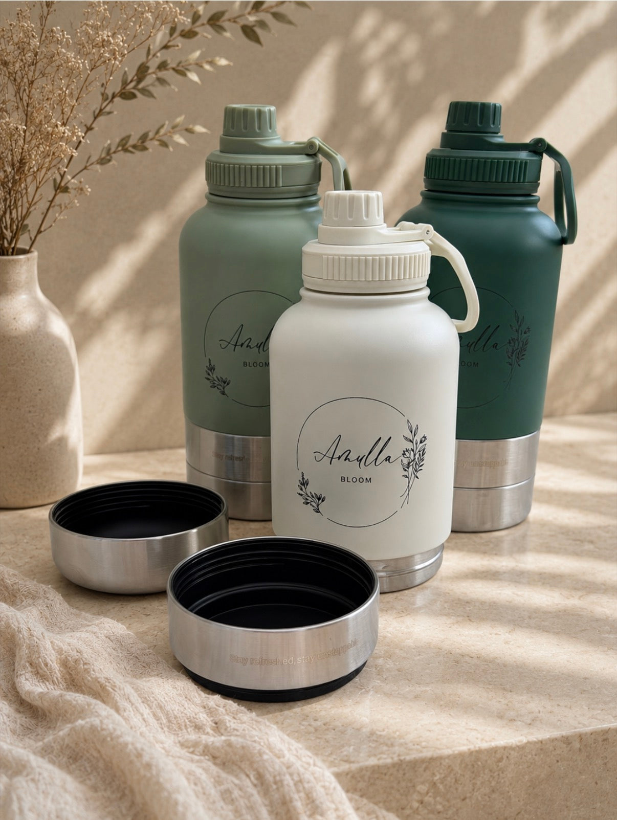 3-in-1 design 32 oz travel water bottle