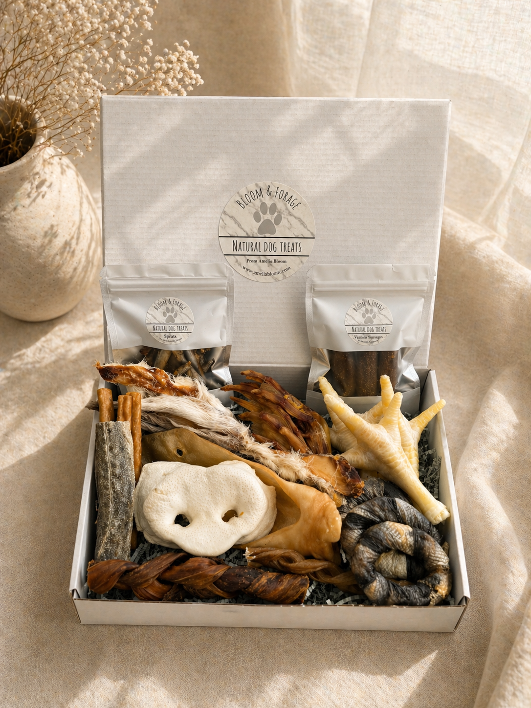 The Garden Gift Set | Collar, Bow & Natural Treat Box | Personalised